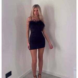 NWT ZARA RHINESTONE FEATHER DRESS MINI BLACK